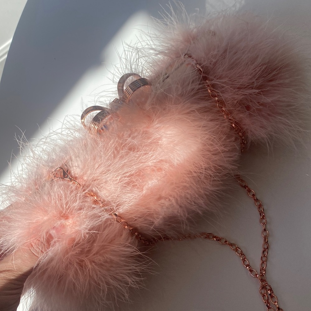 Ted Baker Pink feather clutch or cross body with rose gold strap (option to use)